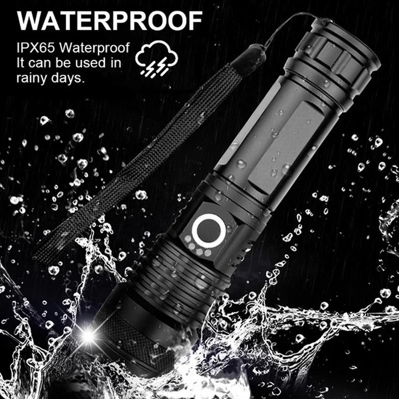 High Power XHP100 LED Flashlight Rechargeable Zoom Torch Super Bright