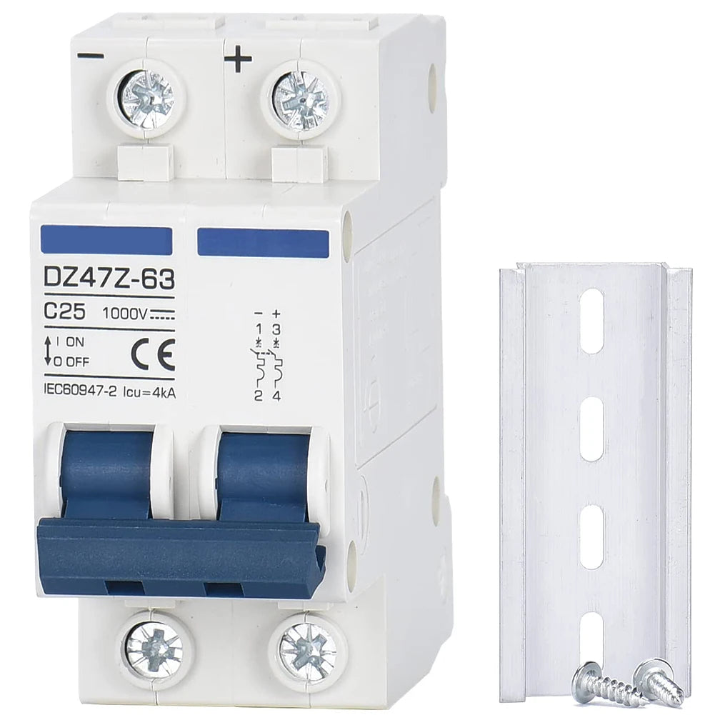DC Miniature Circuit Breaker 2 Pole 1000V 32 Amp Isolator DC Disconnect Switch Thermomagnetic 10 A-63A 1.42 X 2.95 X 3.15 Inches