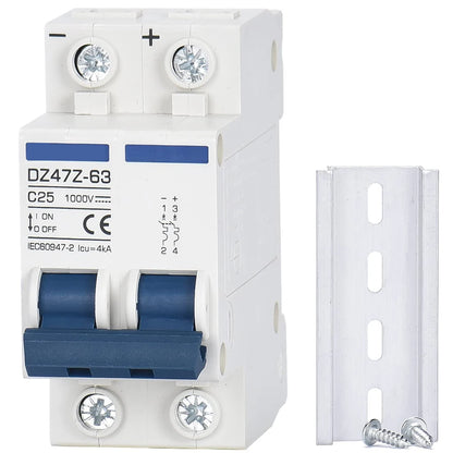 DC Miniature Circuit Breaker 2 Pole 1000V 32 Amp Isolator DC Disconnect Switch Thermomagnetic 10 A-63A 1.42 X 2.95 X 3.15 Inches