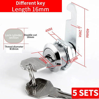 Cabinet Cam Lock Set Two-Sided Keyed Alike 16MM-30MM Cylinder Cam Locks for Mailbox File Drawer Compartment
