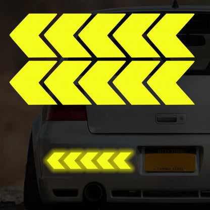 Car Reflective Arrow Sign Tape Stickers – Hazard Warning Safety Decals for Car Bumper & Trunk (10pcs/Set)