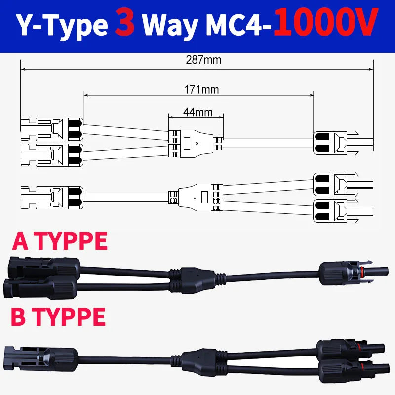 DC PV Y Branch Photovoltaic Solar Connector 1000V 30A Male Female 3-Way 4-Way 5-Way Plug 1 to 2/3/4 Adapter