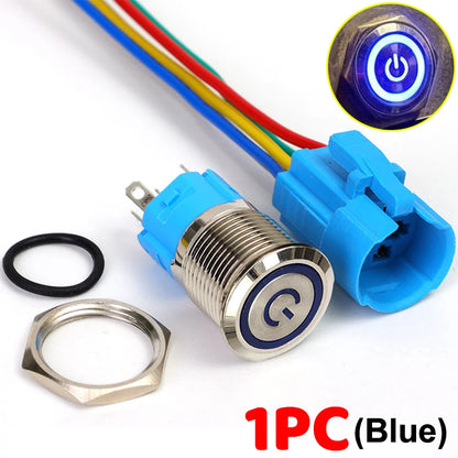 16mm LED Illuminated Latching Push Button Switch – Waterproof Metal 12V 24V