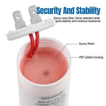 CBB60 Motor Start Capacitor 6µF–60µF 450VAC 50/60Hz with M8 Screw
