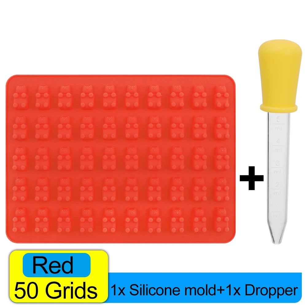 100/50x Candy Silicone Chocolate Mold Baking Supplies DIY Fudge Chocolate Candy Making Molds Gummy Bear Mold With Dropper Pastry