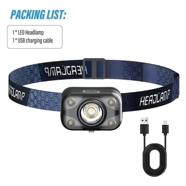 Multi-light Source Headlamp Red Light Portable LED Head Lamps Rechargeable Headlight Built-in Battery Display Waterproof Lamp