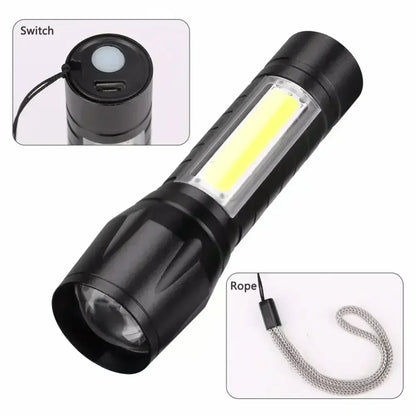 COB+XPE Mini LED Pocket Flashlight with Pen Clip Portable USB Rechargeable Torch Outdoor Zoomable Light Tactical Lantern Lamp