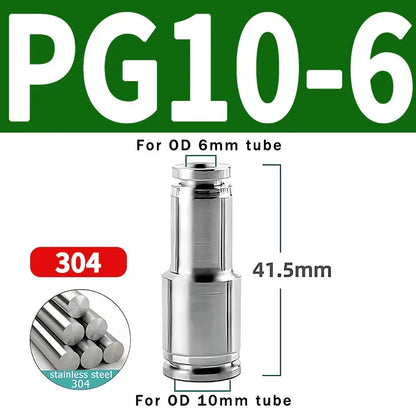304 Stainless Steel Pneumatic Quick Connect Fitting PG PU 4/6/8/10mm Air Compressor Gas Pipe Hydraulic Plug-In