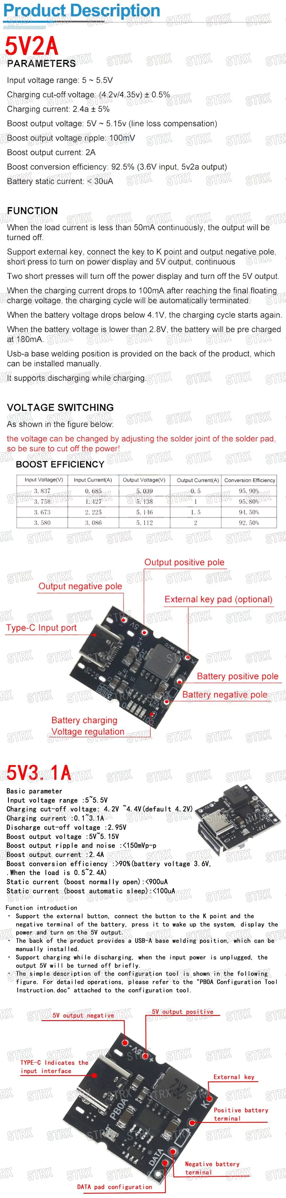 Type-C USB 5V 2A Boost Converter Step-Up Power Module with Lithium Battery Charging and Protection, LED Display