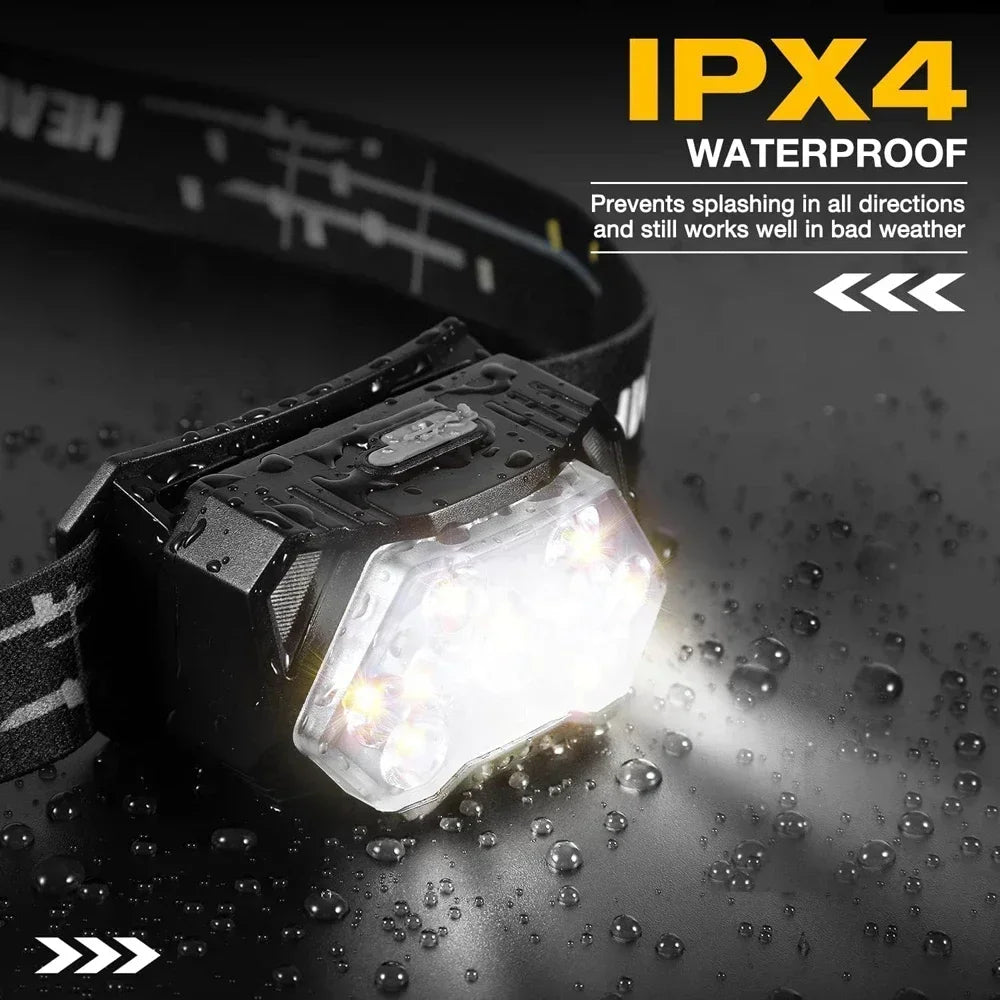 Rechageable LED Motion Sensor Headlight 9 Led Strong Light Headlamp Portable Fishing Camping Outdoor Head Lamp Work Flashlight