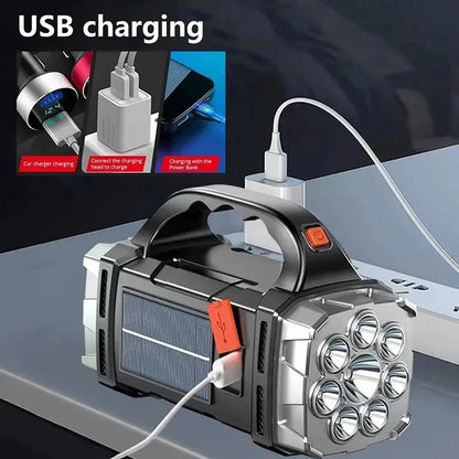 Ultra Bright LED+COB Solar Camping Light Portable USB Rechargeable Flashlight with Work Light 4 Gear Portable Power Source Lamp