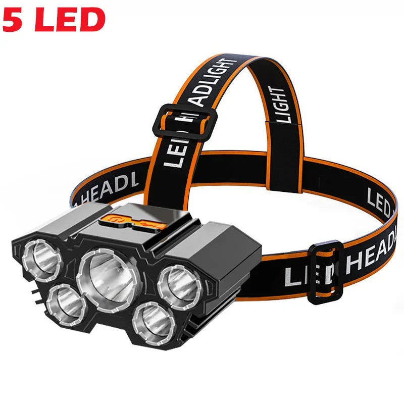 5/11 LED Headlamp Strong Light Head Torch USB Rechargeable Headlight Built-in 18650 Battery Outdoor Fishing Camping Lantern