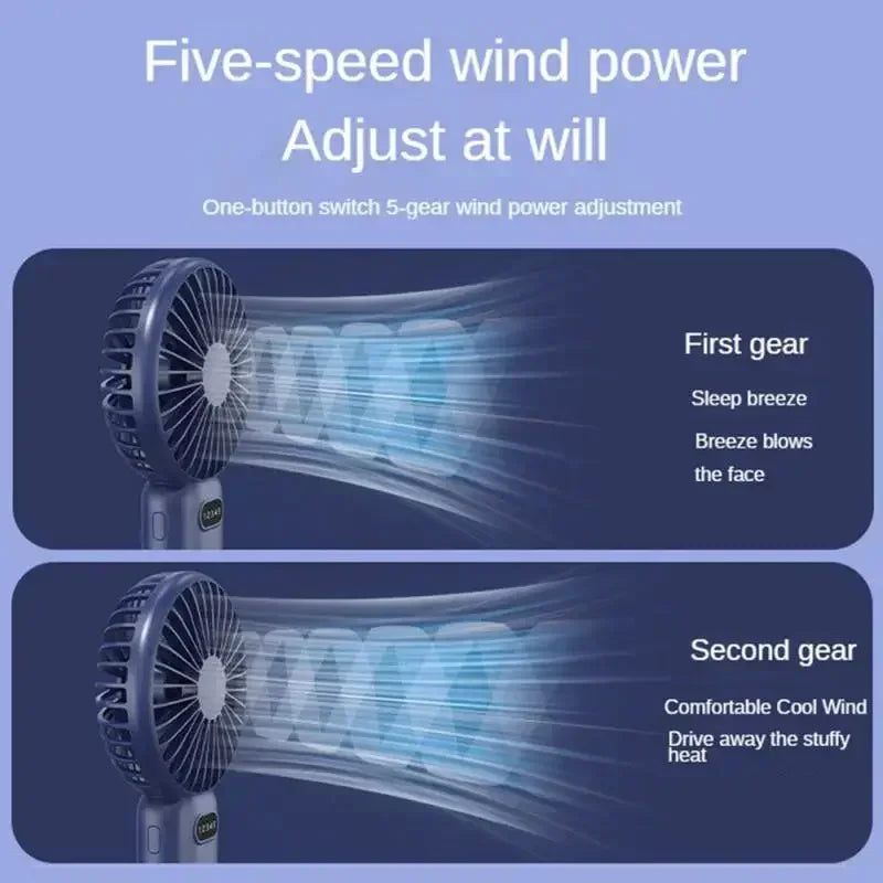 Creative Mini Handheld Small Fan USB Charging Portable 5 Speed High Wind Desktop Office Travel Pocket Fan Student Indoor Quiet