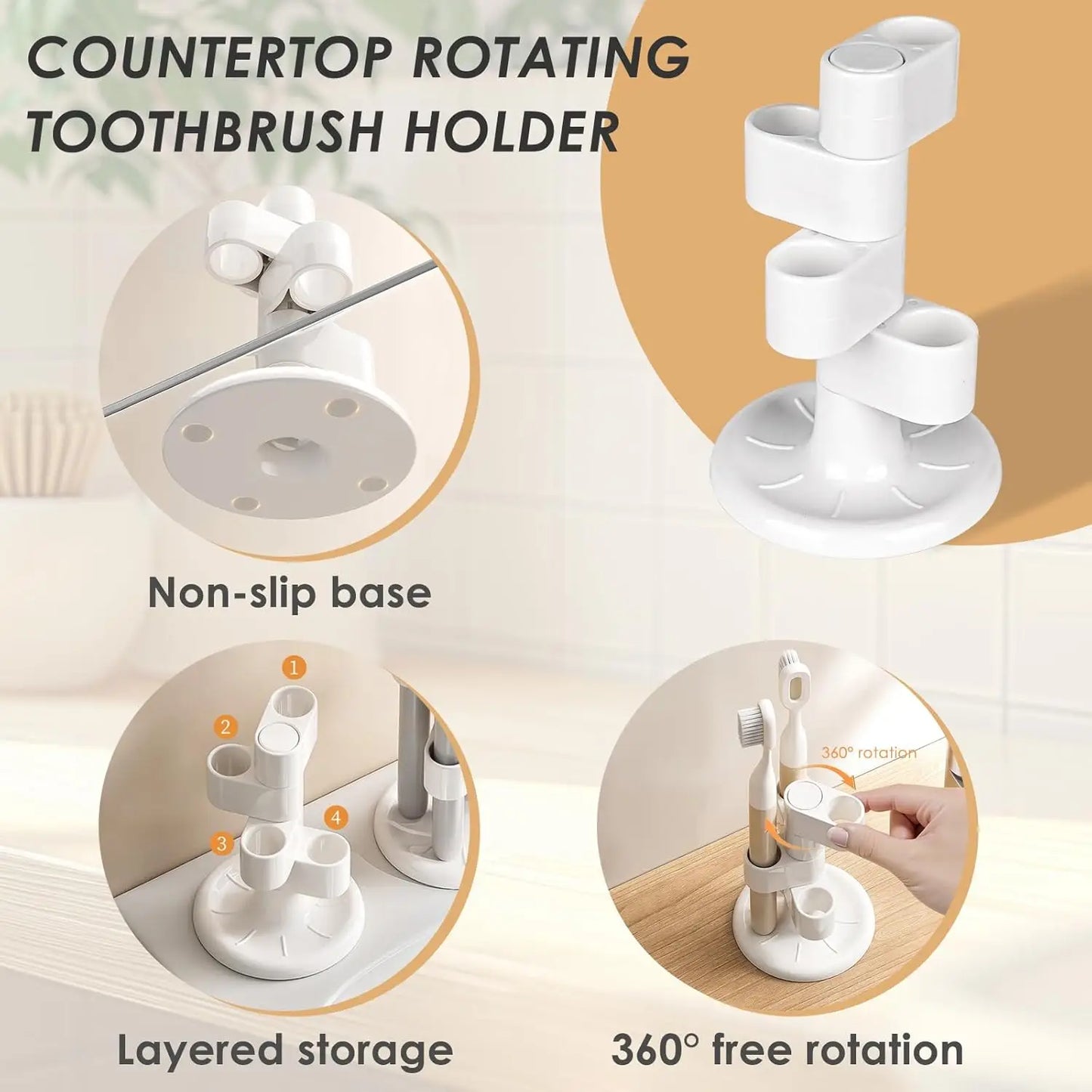 6/1PCS Rotating Toothbrush Holder, Bathroom Desktop Toothbrush Storage Rack, Makeup Brush Pen Organizer, Bathroom Accessories