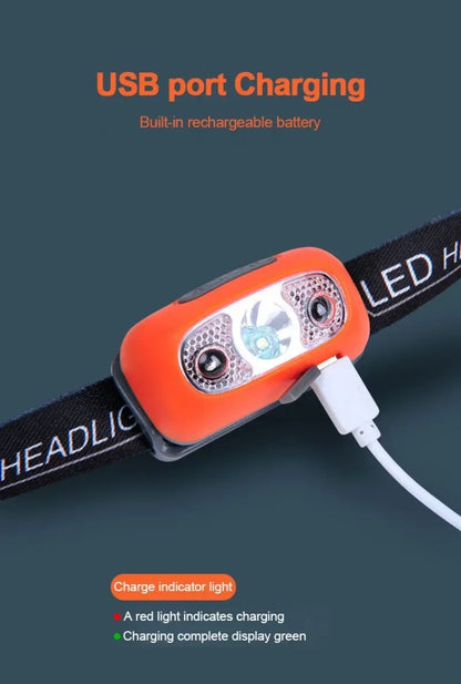 Mini LED Rechargeable Sensor Headlamp Built-in Battery USB Head Flashlight Outdoor Waterproof Camping Fishing Headlight