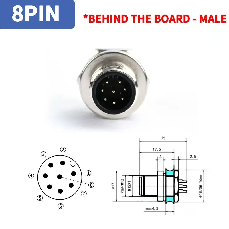 M12 4Pin 5 8Pin Sensor Connector Panel Back Mount Waterproof Flange Socket Threaded Coupling Male Female A Code Connectors