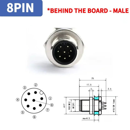 M12 4Pin 5 8Pin Sensor Connector Panel Back Mount Waterproof Flange Socket Threaded Coupling Male Female A Code Connectors