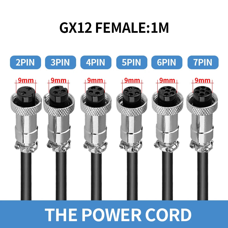 GX12 Waterproof Connector 2-7 Pin Aviation Plug Socket with Power Cable for Industrial Machinery
