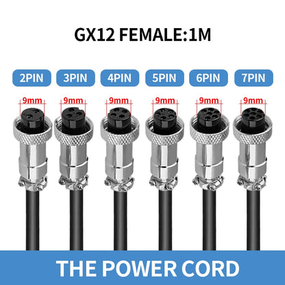 GX12 Waterproof Connector 2-7 Pin Aviation Plug Socket with Power Cable for Industrial Machinery