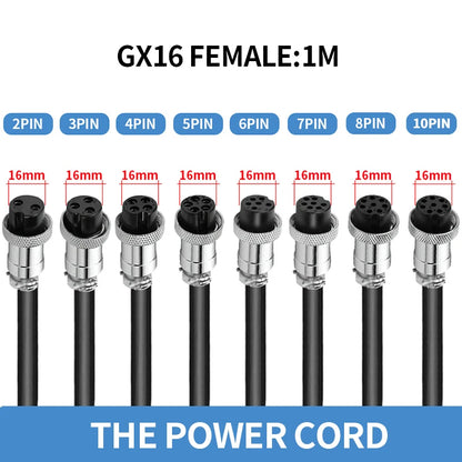 1PCS GX16 Auto Waterproof Connector 2-10 Pins with Power Cable Line Socket Plug — Suitable for Industrial Machinery and Equipment