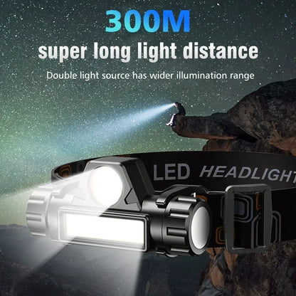 Rechargeable LED Headlamp XPE COB Work Light with Tail Magnet