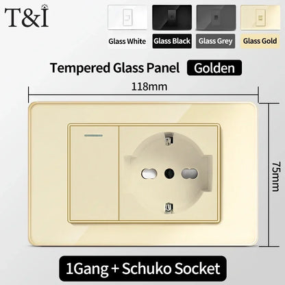 118-Style EU/CL Dual Socket with USB-C PD 20W Tempered Glass Italy & Chile Outlet for Home Office