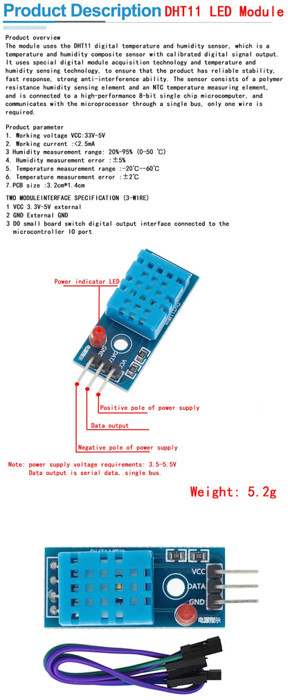 KY-015 DHT11 Digital Temperature and Humidity Sensor Module with PCB for Arduino DIY Projects