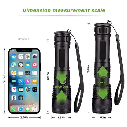 LED+COB Ultra Bright Flashlight Rechargeable 5mode Lamp Aluminum Alloy Zoomable Light Tactical Torch for Outdoor Camping Fishing