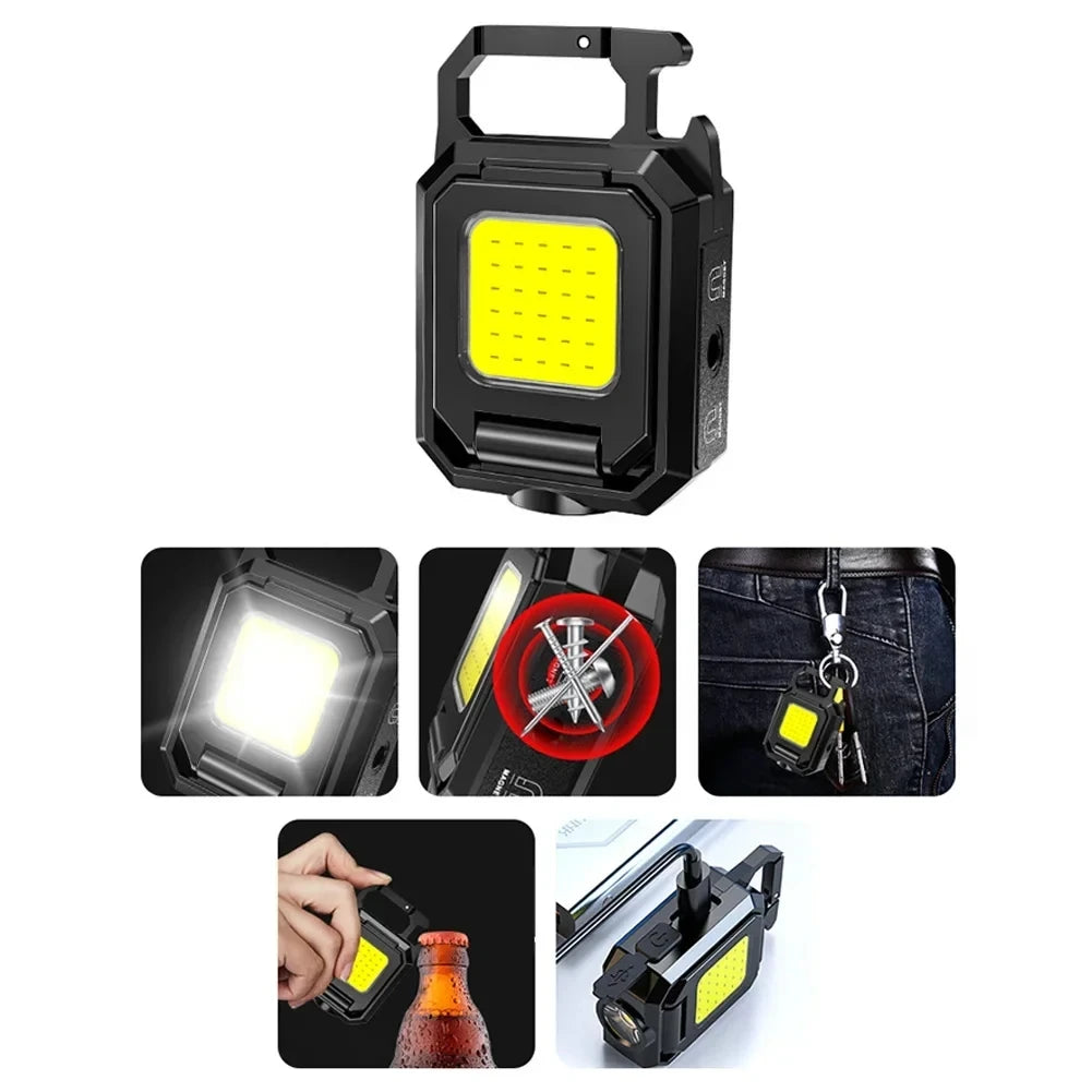 Mini LED Flashlight 1000LM USB Rechargeable COB Keychain Work Light