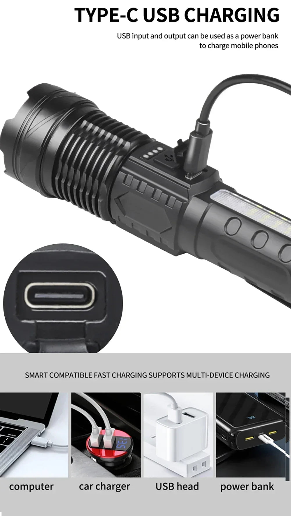 1/2Pack Super Bright Flashlight USB Rechargeable LED Long Range Tactical Torch Lamp Outdoor Waterproof Camping Fishing Lantern