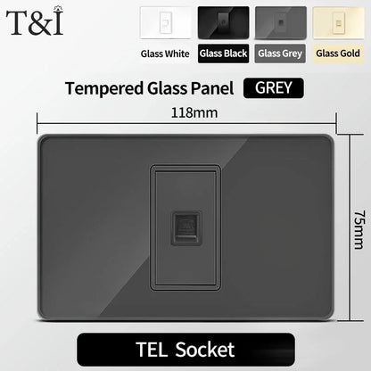 T&I Wall Switch Socket with USB-C Fast Charging Italy & Chile Schuko Outlet Tempered Glass Panel