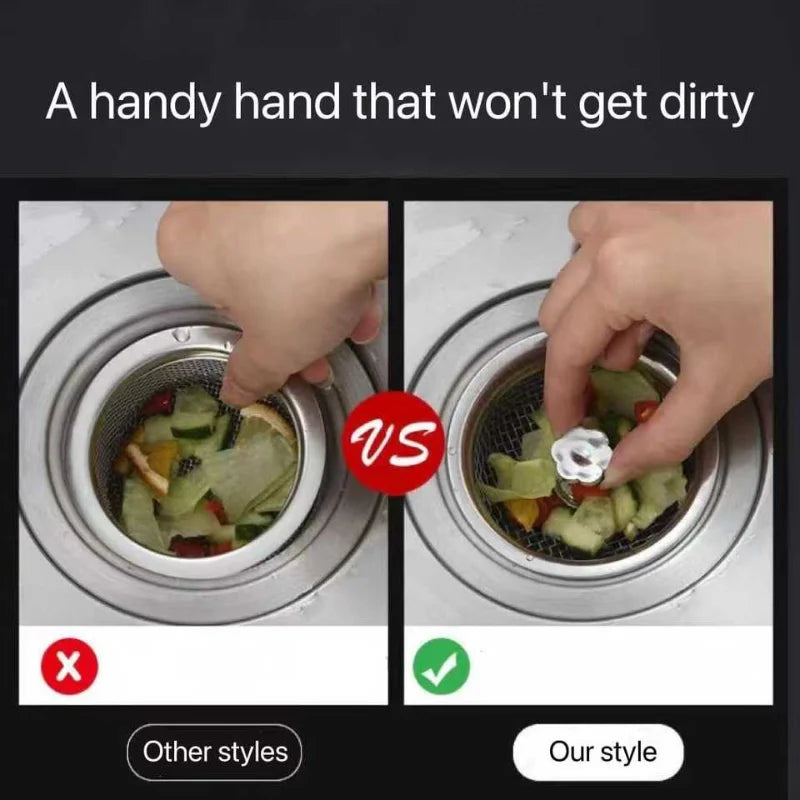 Kitchen Sink Strainer with Handle & Stopper Replacement Sink Drain Basket Stainless Steel Mesh Filter Strainers Waste Hole Trap