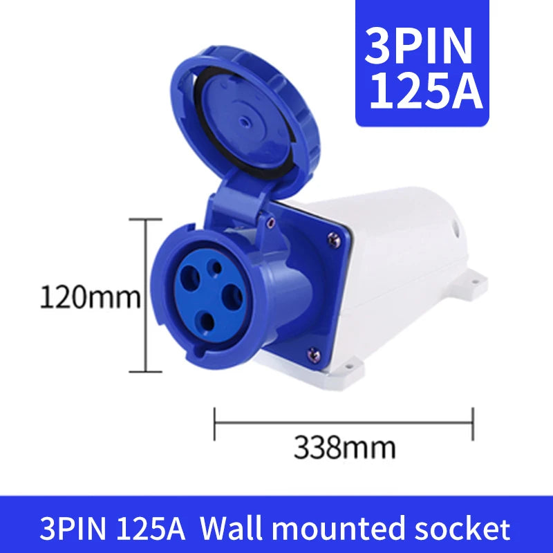 Industrial IP67 Plug 3/4/5 Pin 125A Waterproof Dustproof Socket Male and Female Wall Mounted Panel Concealed Conductor 380V 415V