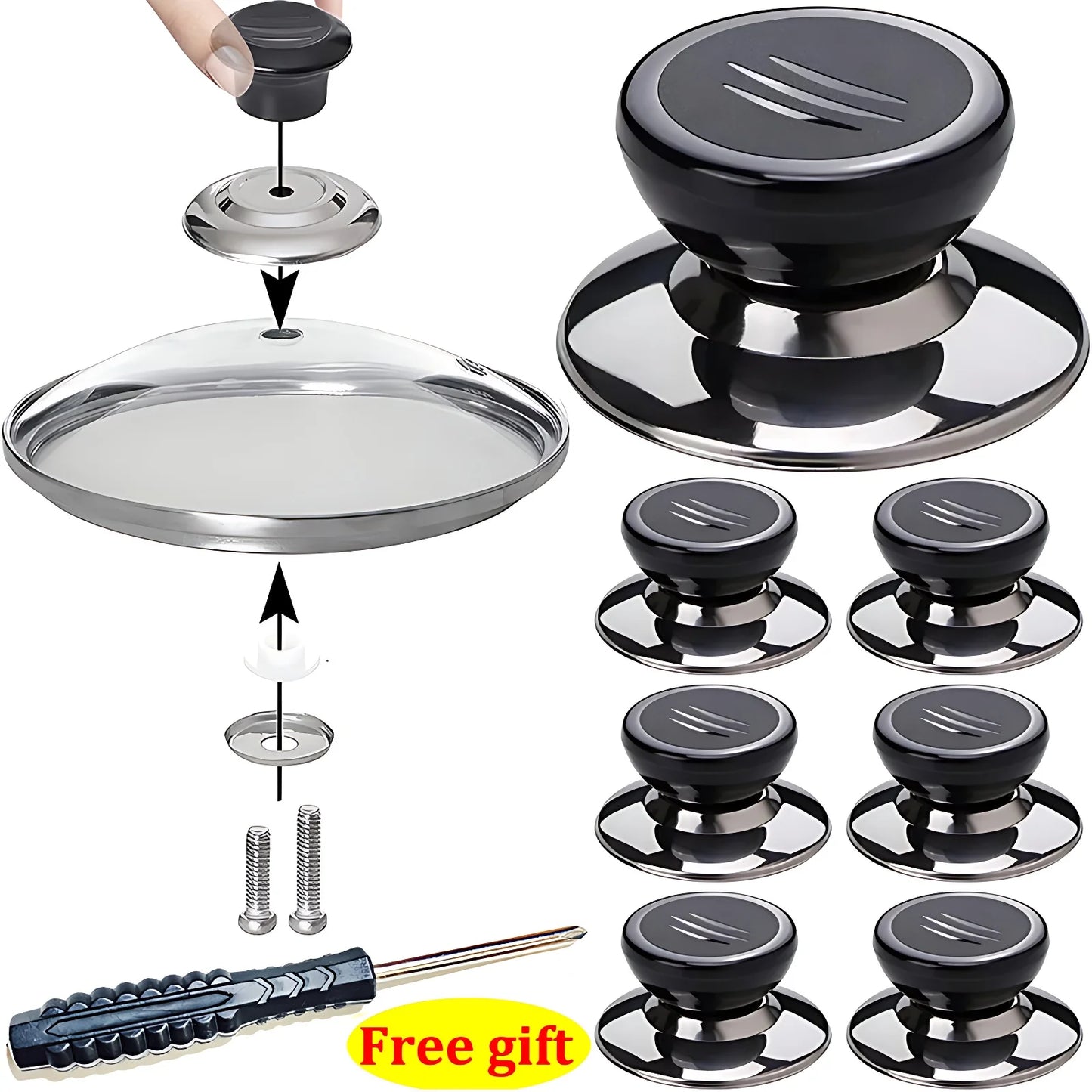 Universal Pot Lid Knob Replacement Kitchen Handle with Screwdriver
