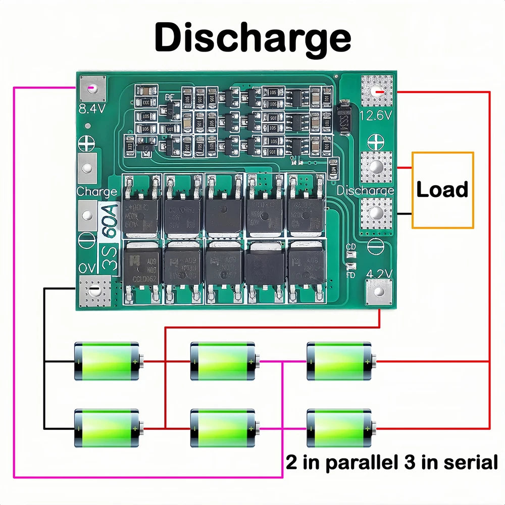 3S 4S Lithium Battery BMS Protection Board 40A 60A with Balance and Enhance Functions for Drill Motor 11.1V-16.8V Li-ion Cells