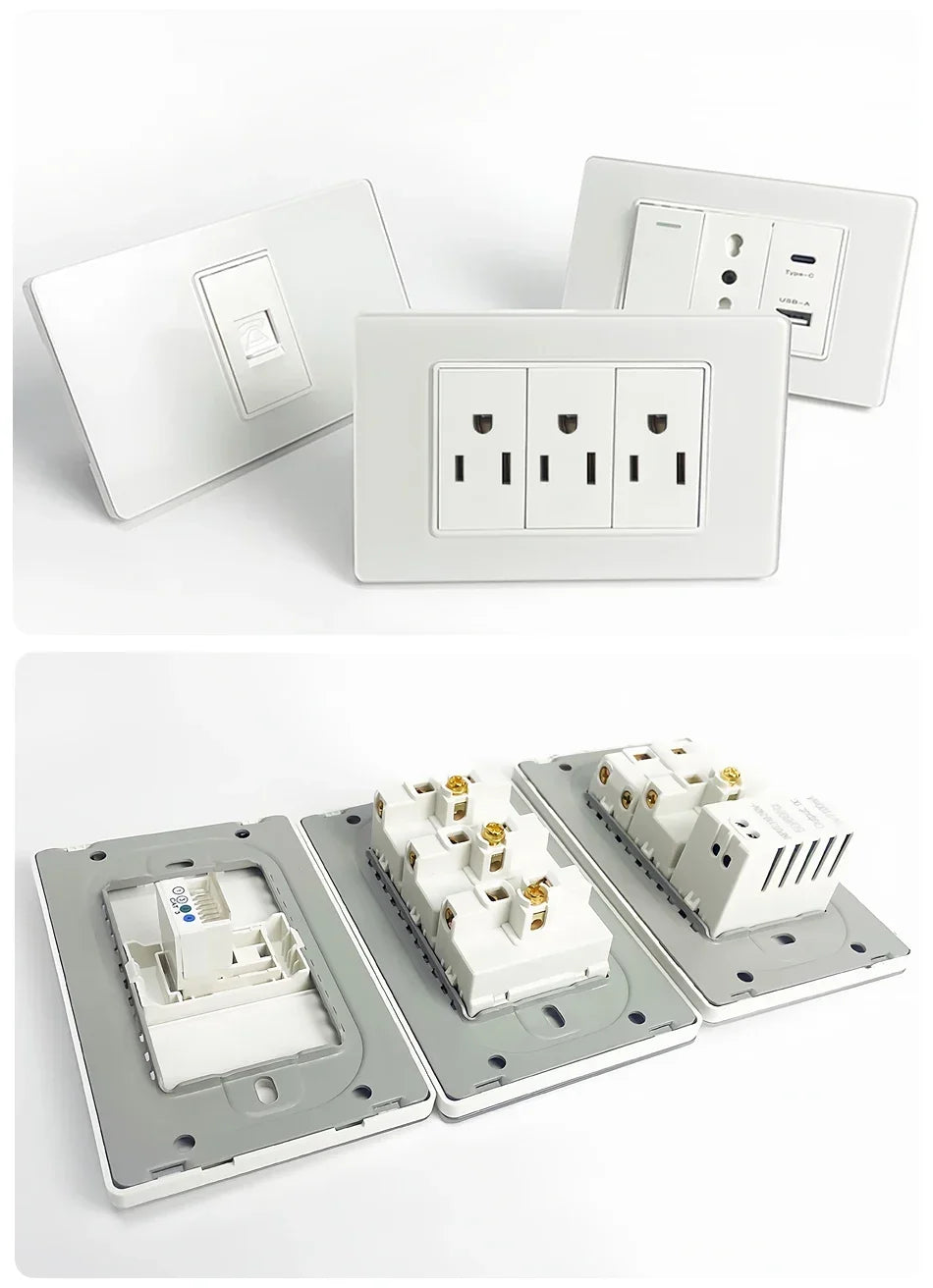 118x75mm Tempered Glass US Thai Socket Dual USB-C Ports 2 AC Outlets 110V Scratch-Resistant Panel