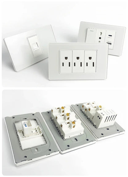 118x75mm Tempered Glass US Thai Socket Dual USB-C Ports 2 AC Outlets 110V Scratch-Resistant Panel