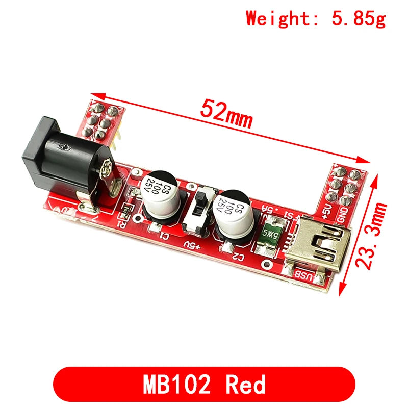3.3V/5V MB102 Breadboard Power Module with 400-Point Solderless Prototype Breadboard and Flexible Jumper Wires Kit