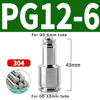 304 Stainless Steel Pneumatic Quick Connect Fitting PG PU 4/6/8/10mm Air Compressor Gas Pipe Hydraulic Plug-In