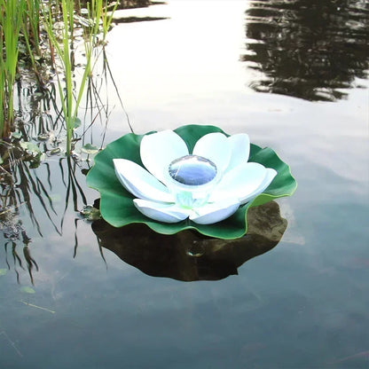 Solar Operated LED Floating Lotus Light Waterproof Artificial Flower Night Lamp for Pond Pool Garden Fish Tank Water Decor