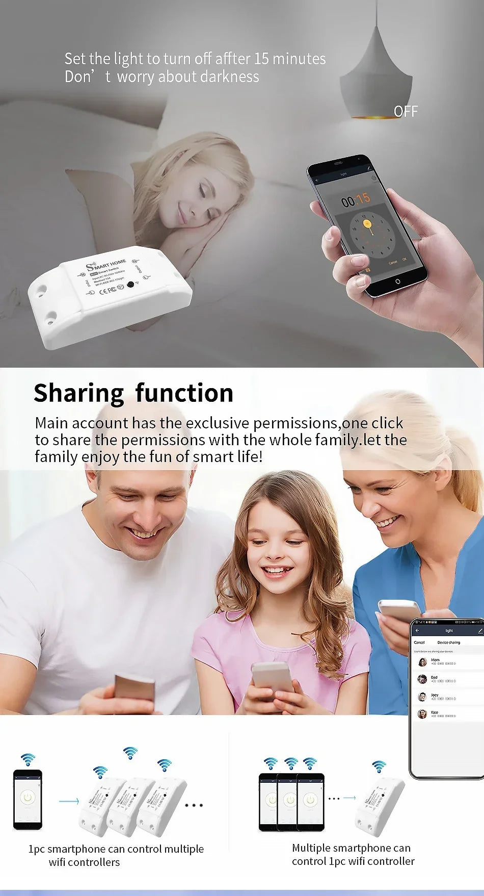 Tuya WiFi Smart Switch Module Alexa Google Home Compatible LED Controller with Smart Life App for Remote Light Control