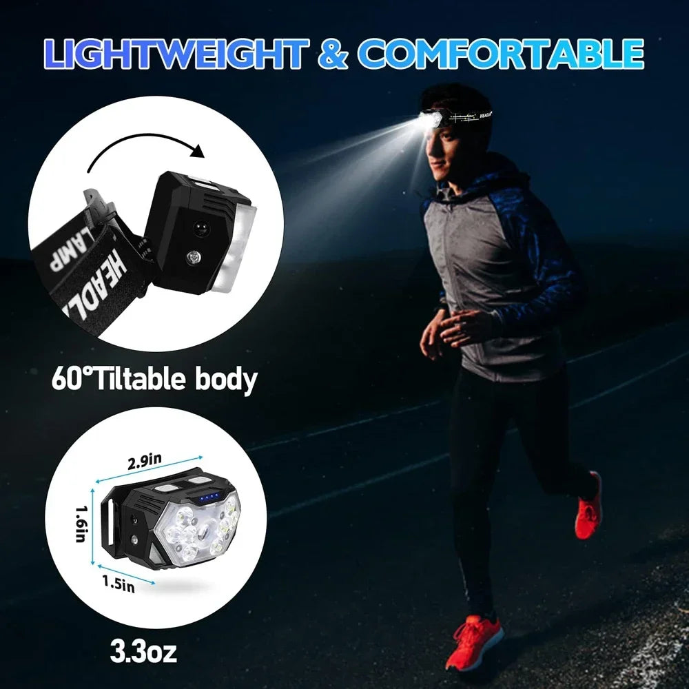 Rechageable LED Motion Sensor Headlight 9 Led Strong Light Headlamp Portable Fishing Camping Outdoor Head Lamp Work Flashlight