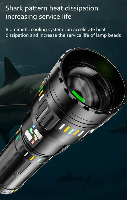 Long Range LED Flashlight Zoom Tactical Torch Type-C Display