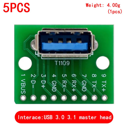 USB Male to DIP Adapter — Mini-B / Micro-B / Type-C / USB-A 2.0 / 3.0, PCB Breakout (2-Pack)