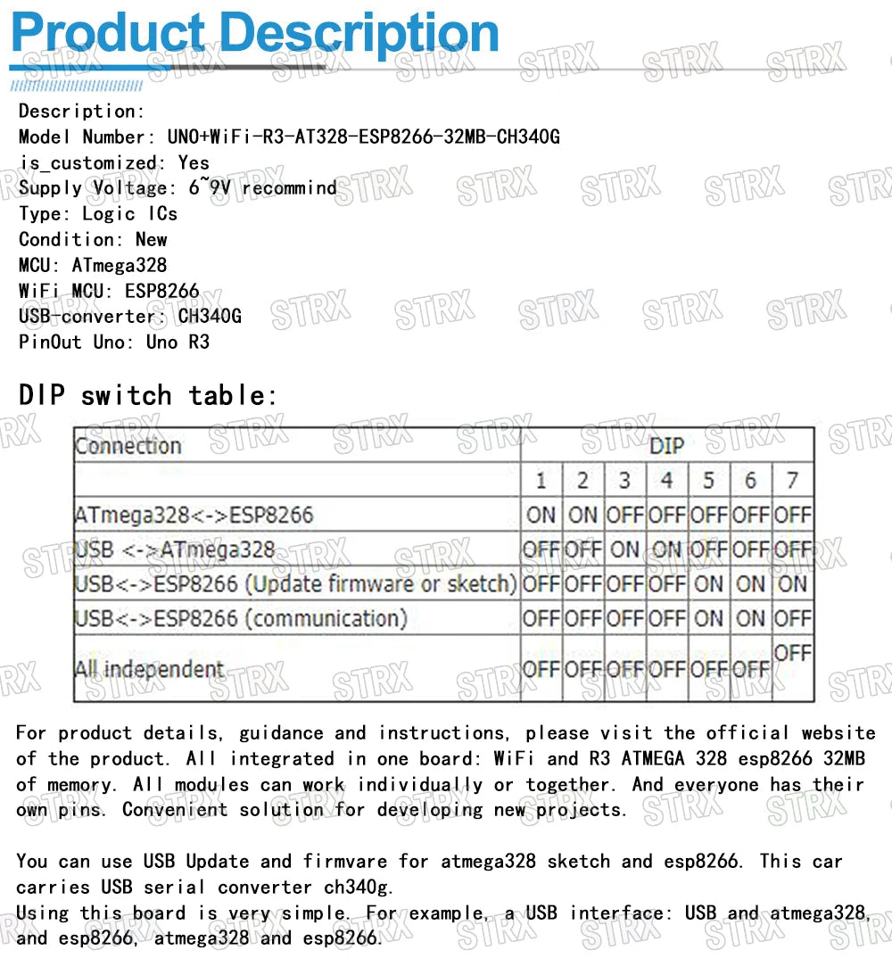 UNO R3 + WiFi ATmega328P ESP8266 Development Board with 32Mb Memory USB-TTL CH340G for Arduino