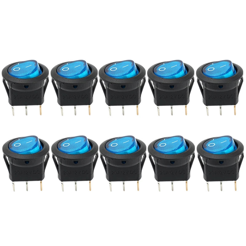 3 Pin Round Rocker Switch LED Light 12V on Off SPST Toggle Button Control for Car Auto Motorcycle Boat Modification Red Blue