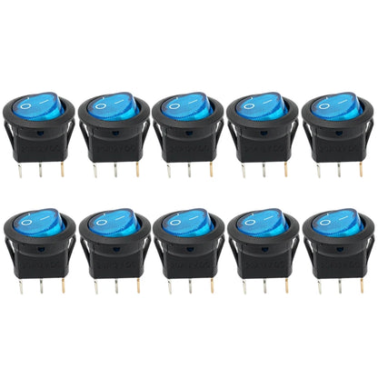 3 Pin Round Rocker Switch LED Light 12V on Off SPST Toggle Button Control for Car Auto Motorcycle Boat Modification Red Blue
