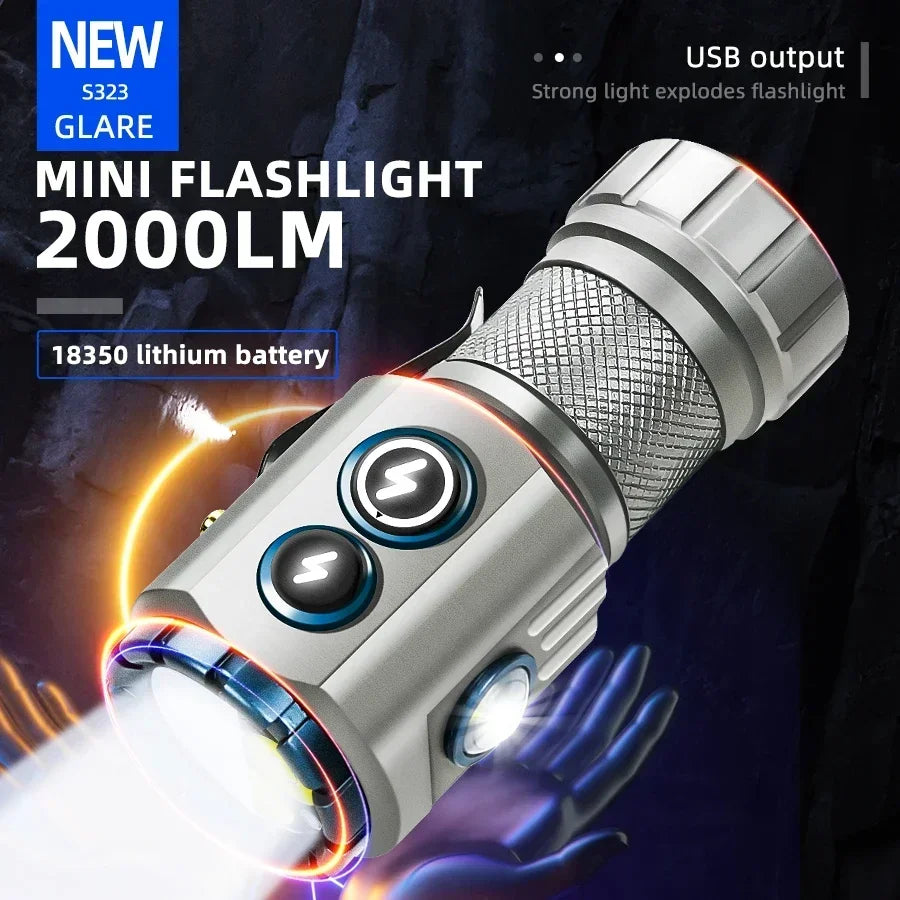 Mini LED Flashlight RGB Light Rechargeable Waterproof Pocket Torch