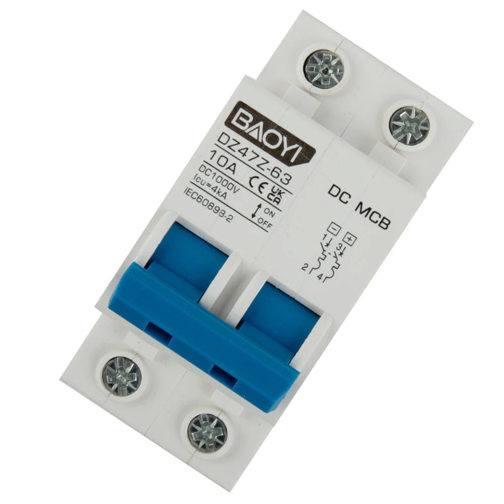 DC Miniature Circuit Breaker 2 Pole 1000V 32 Amp Isolator DC Disconnect Switch Thermomagnetic 10 A-63A 1.42 X 2.95 X 3.15 Inches