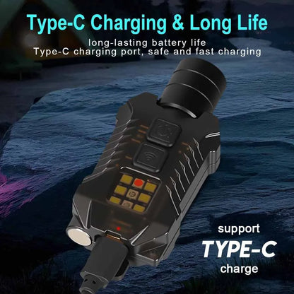 Rechargeable Powerful EDC Flashlight Portable Zoomable Floodlight with Tail Strong Mini Camping Waterproof Lantern for Hiking